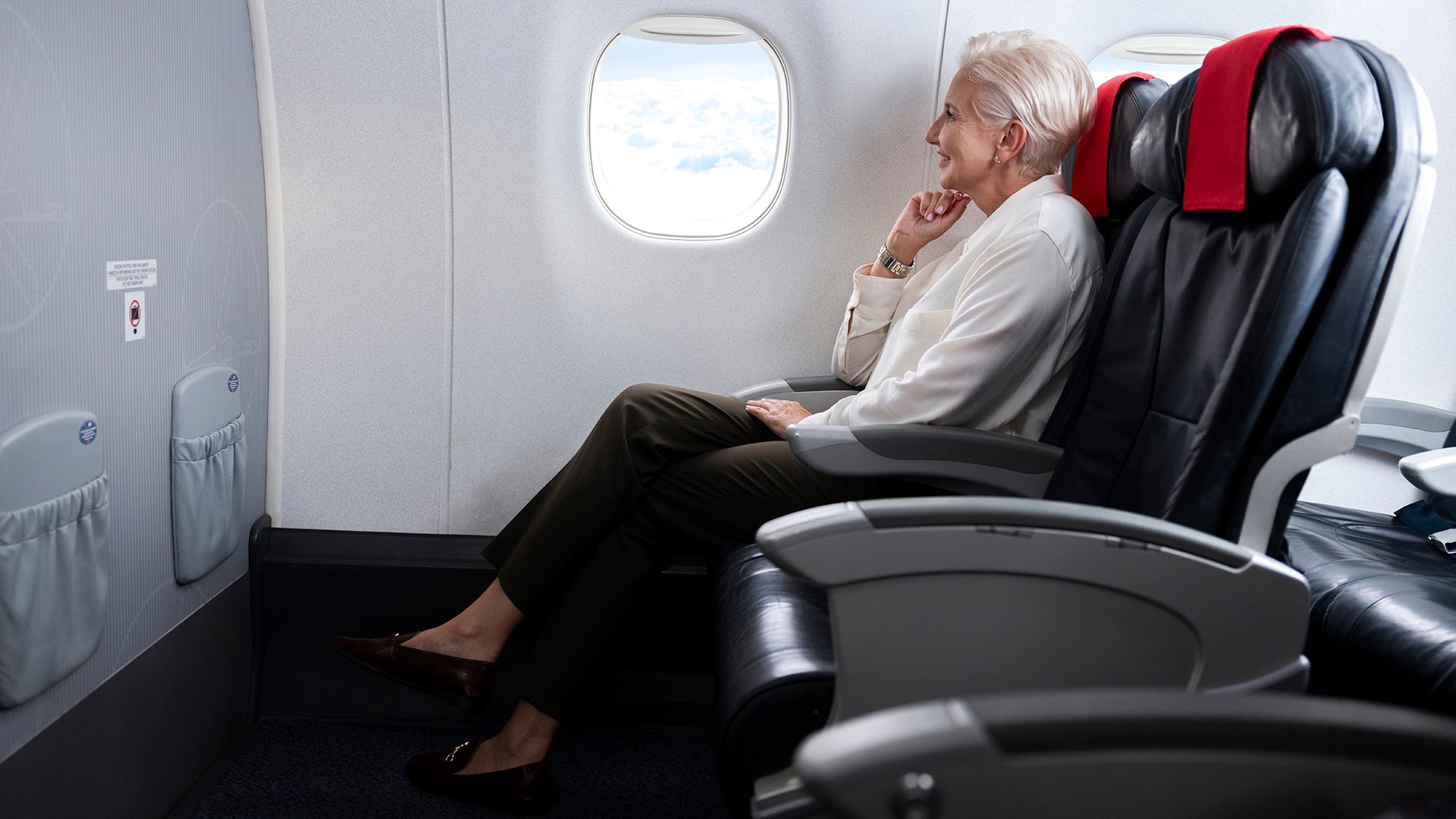 Passenger on board Embraer sits in the first row