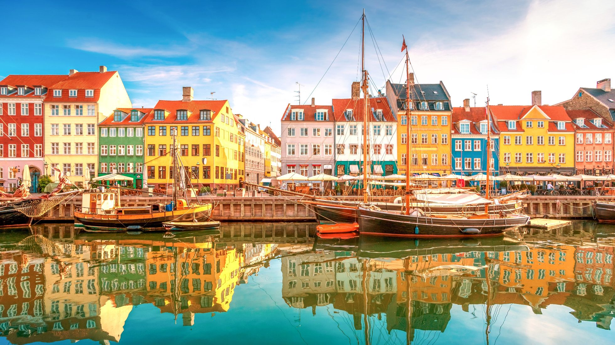 Picturesque buildings at a river canal in Copenhagen