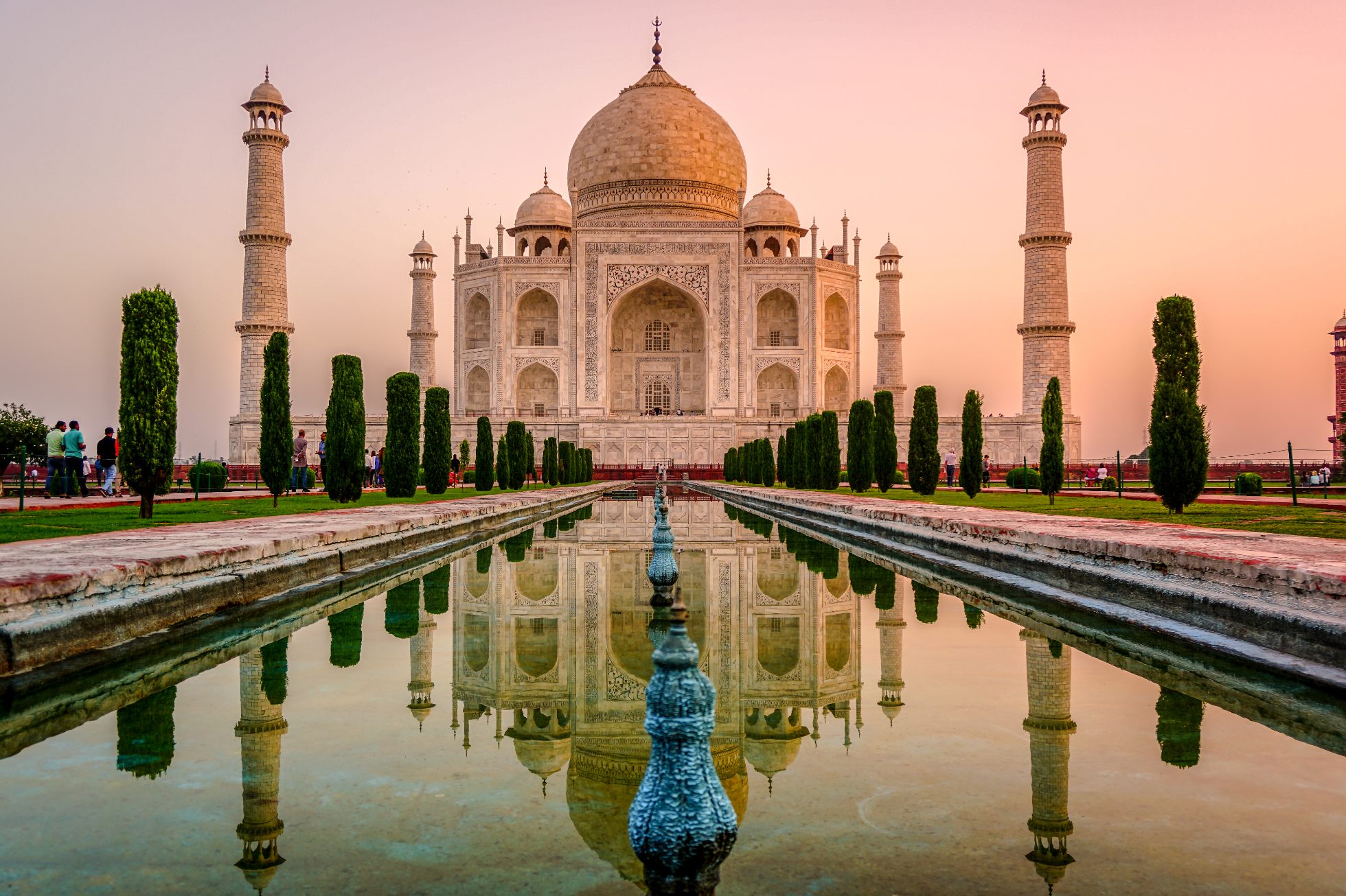 View of the Taj Mahal at sunset