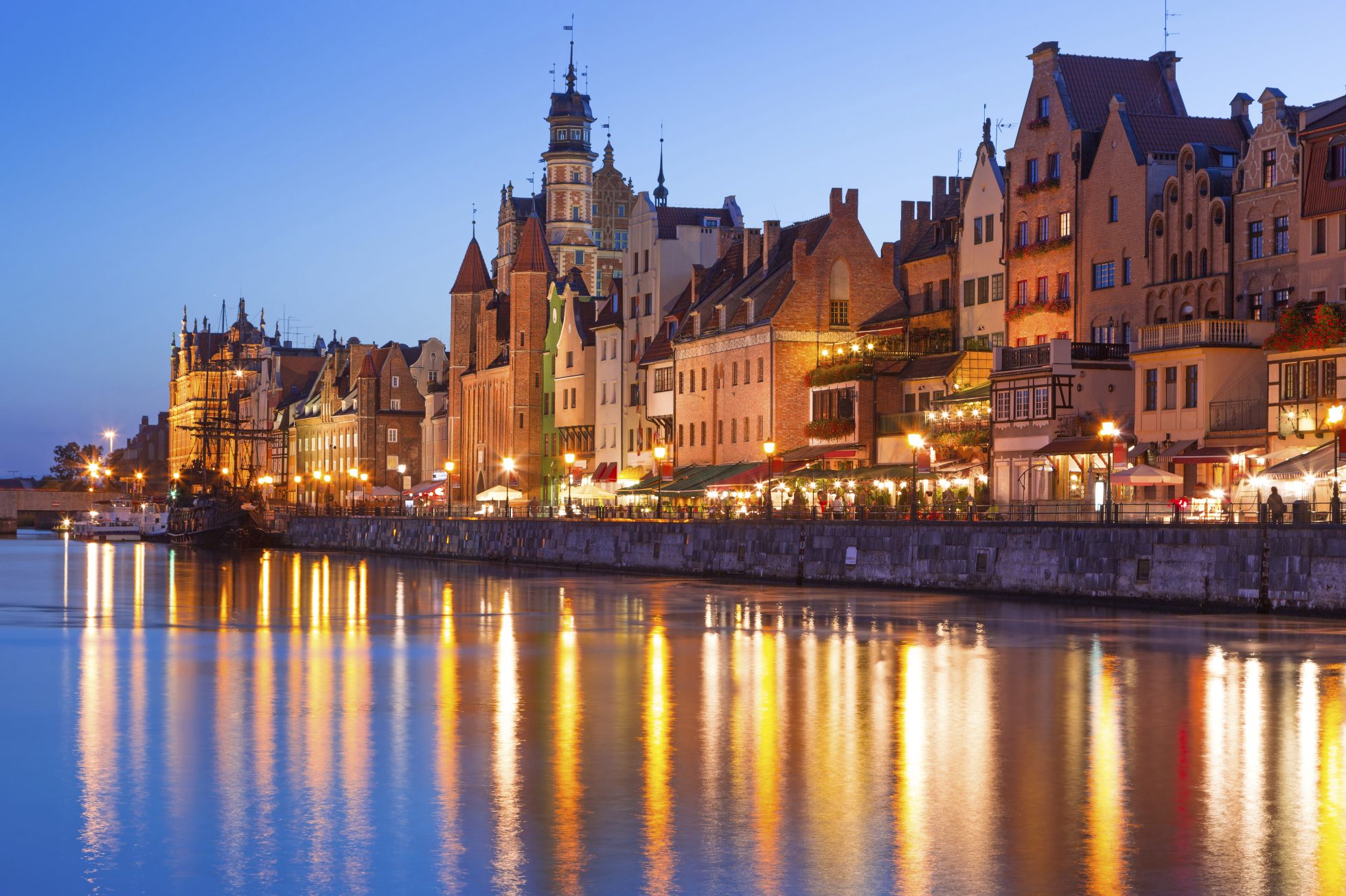 historical buildings close to Motlawa river in Gdansk