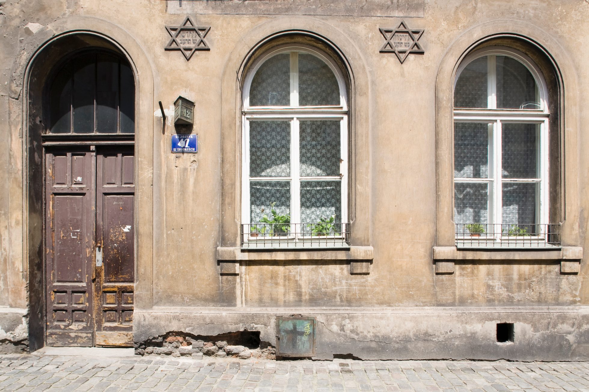 Old Jewish house with a Hebrew Star of David in Kazimierz, Krakow, Poland, Eastern Europe, Jewish culture in Krakow