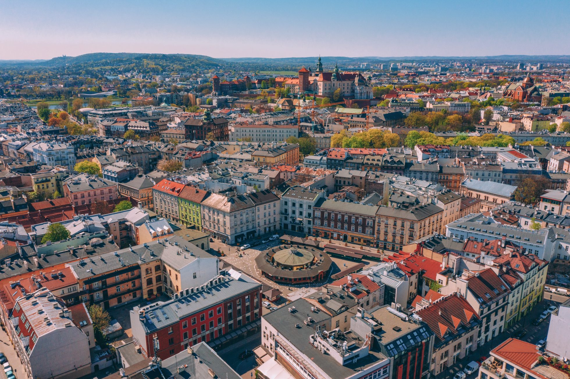 Aerial view of the old Jewish quarter of Kazimierz in Krakow, Poland, Jewish culture in Krakow