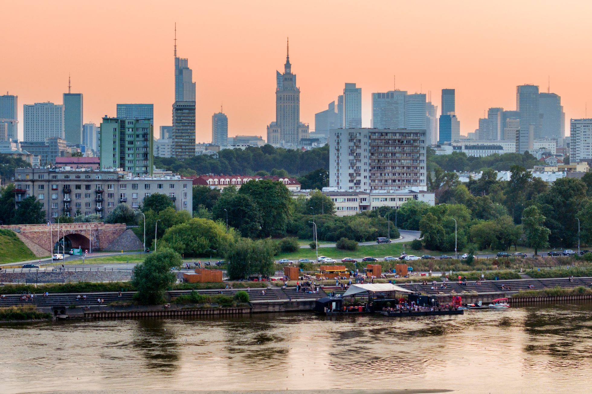 Panorama of Warsaw and the Vistula River, the most beautiful cities in Poland