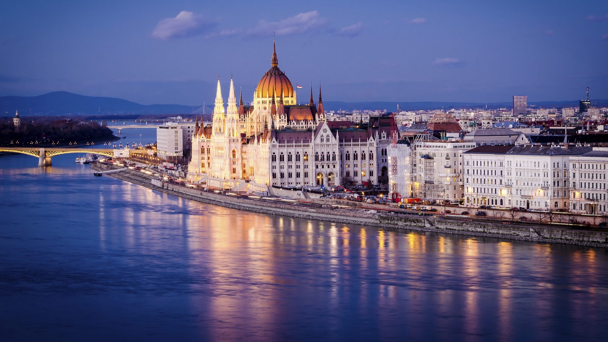 Parliament Building against the Danube in Budapest.