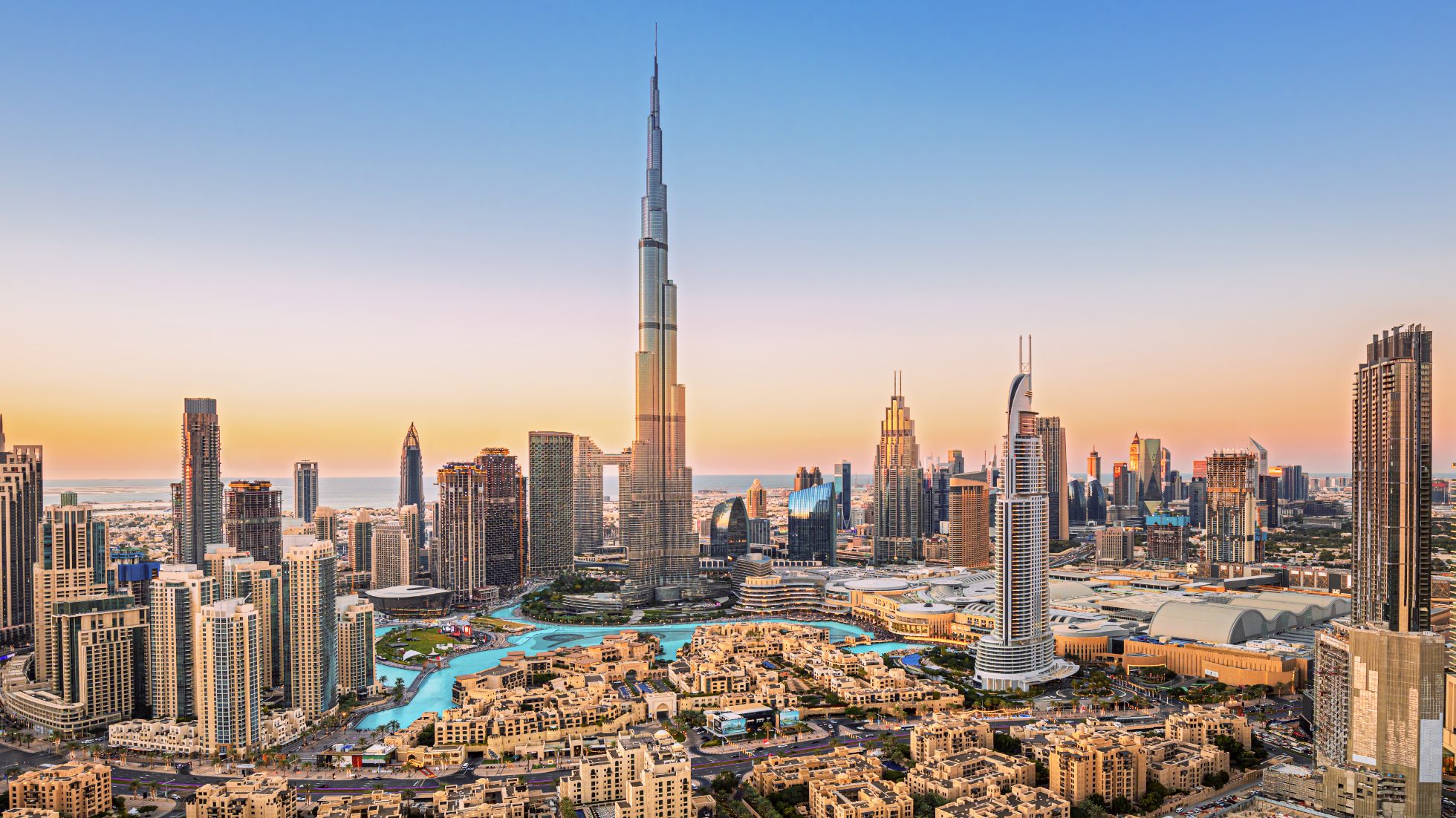 Dubai dazzling buildings at sunset