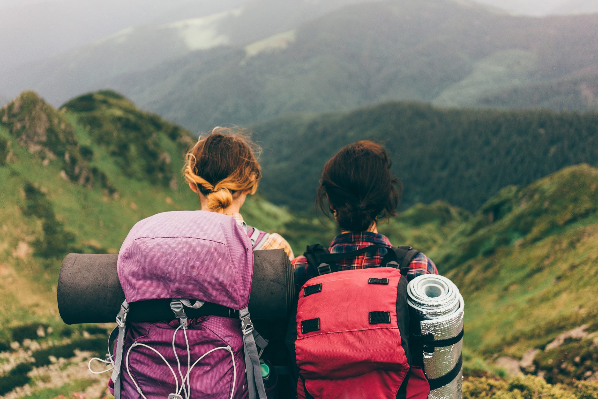 Girls hiking in the mountains 