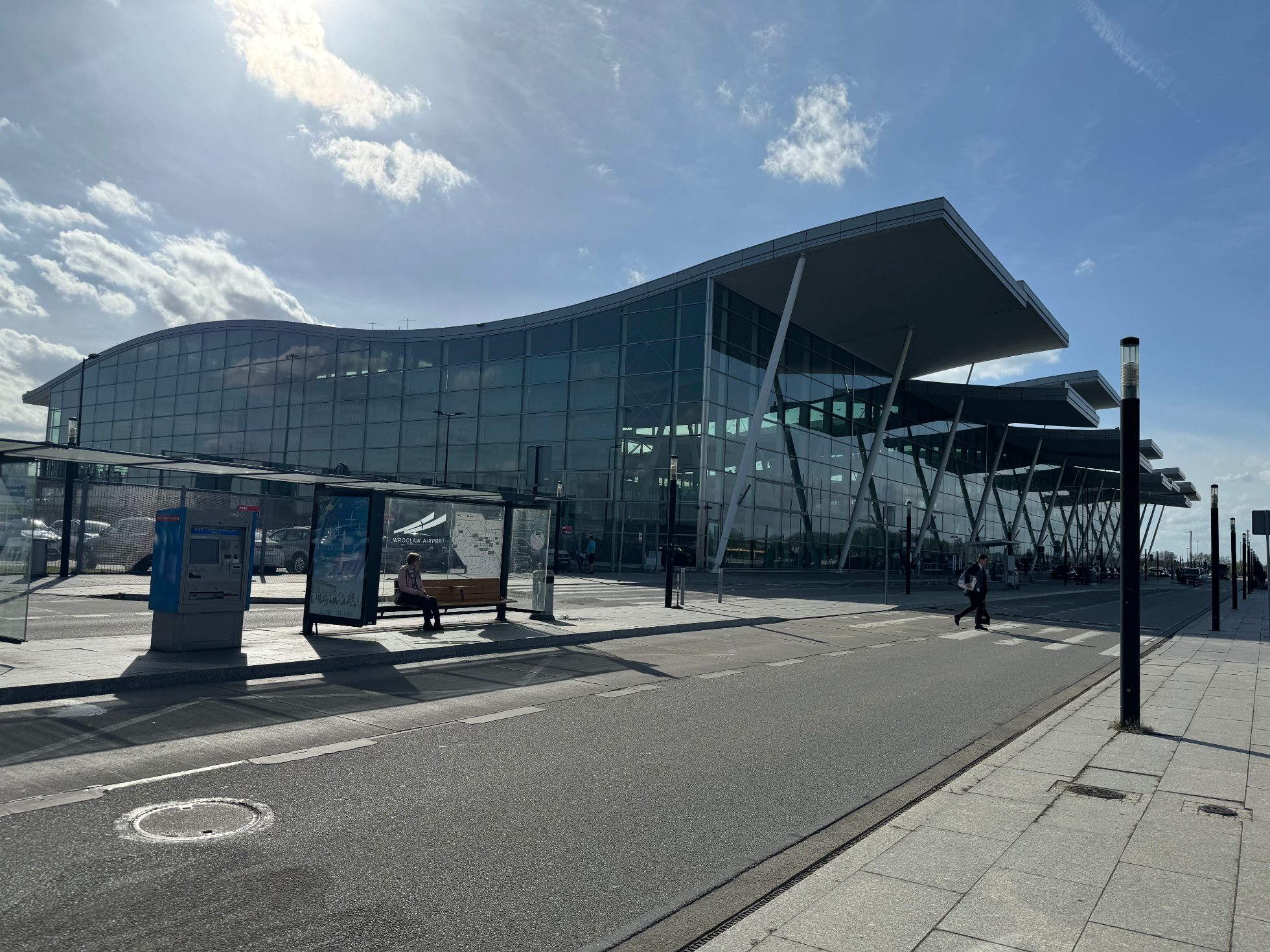 Wrocław Airport terminal with view of parking entrance