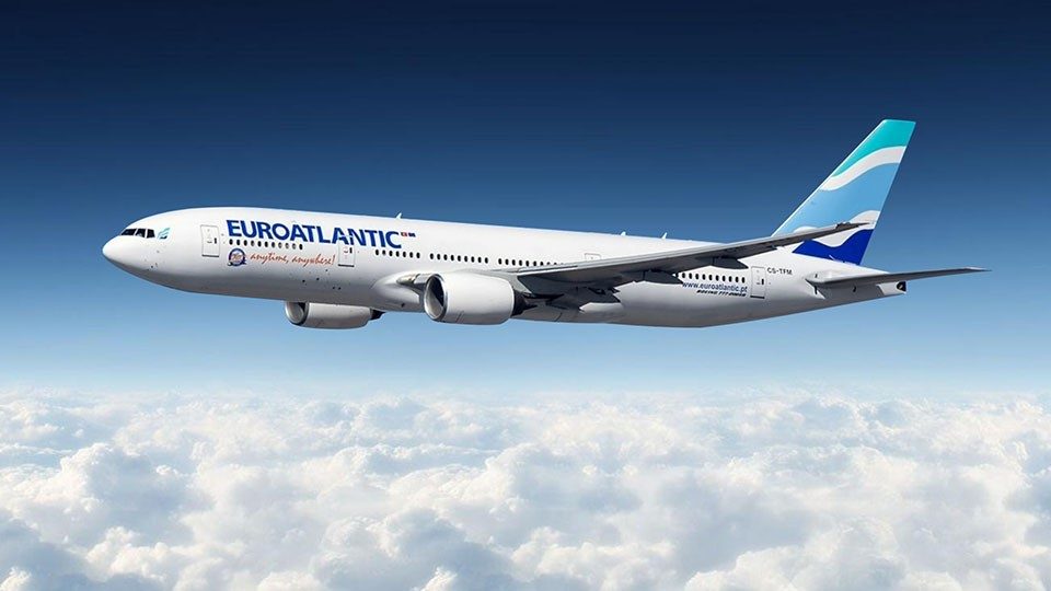EuroAtlantic Boeing 777 on the runway.