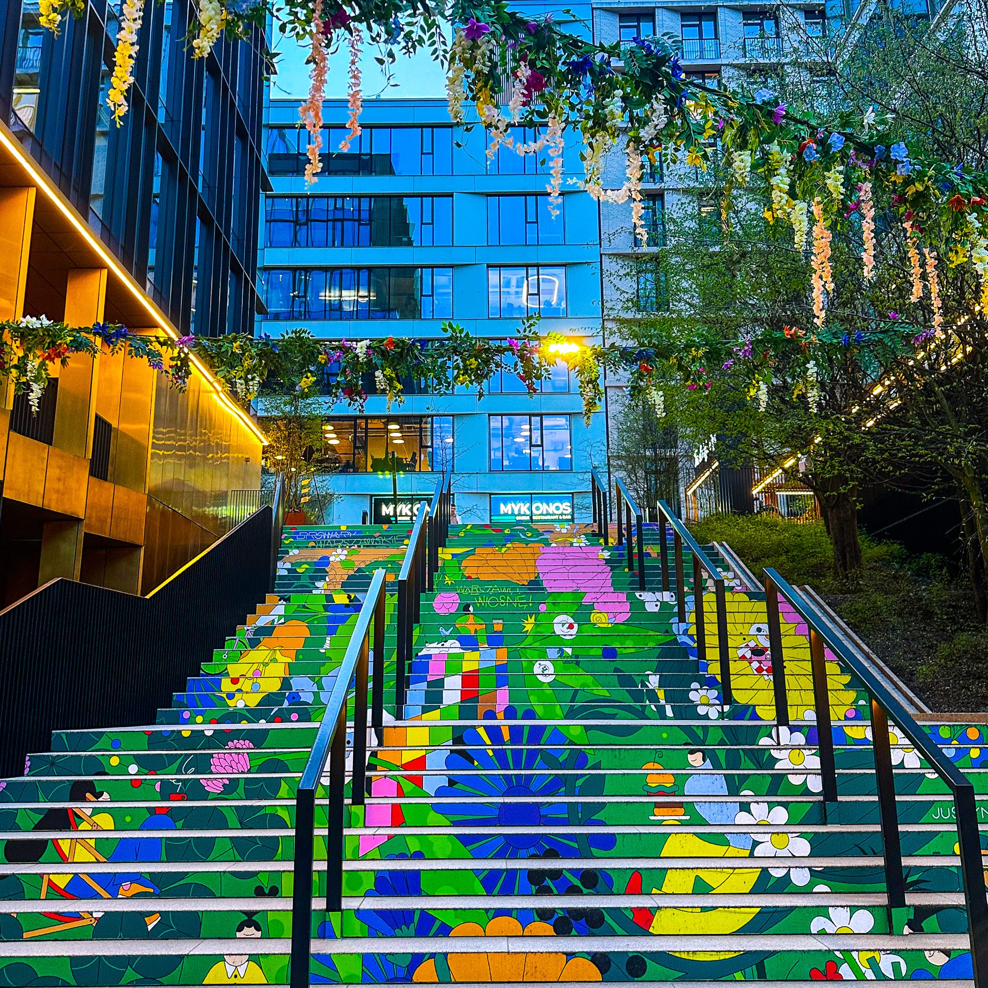 Colorful stairs in Warsaw Browary in Warsaw