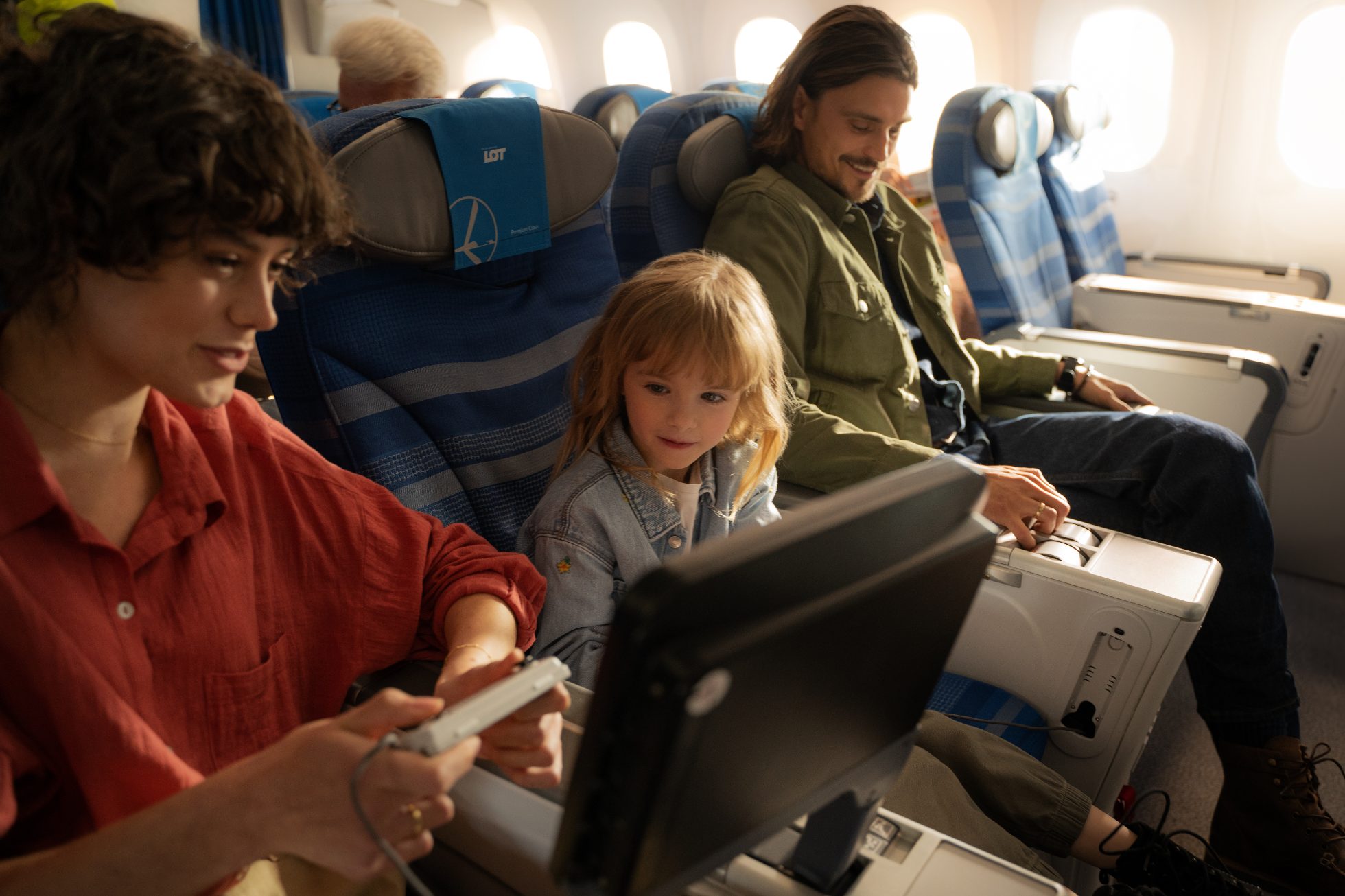 A little girl enjoys children's facilities on board Dreamliner