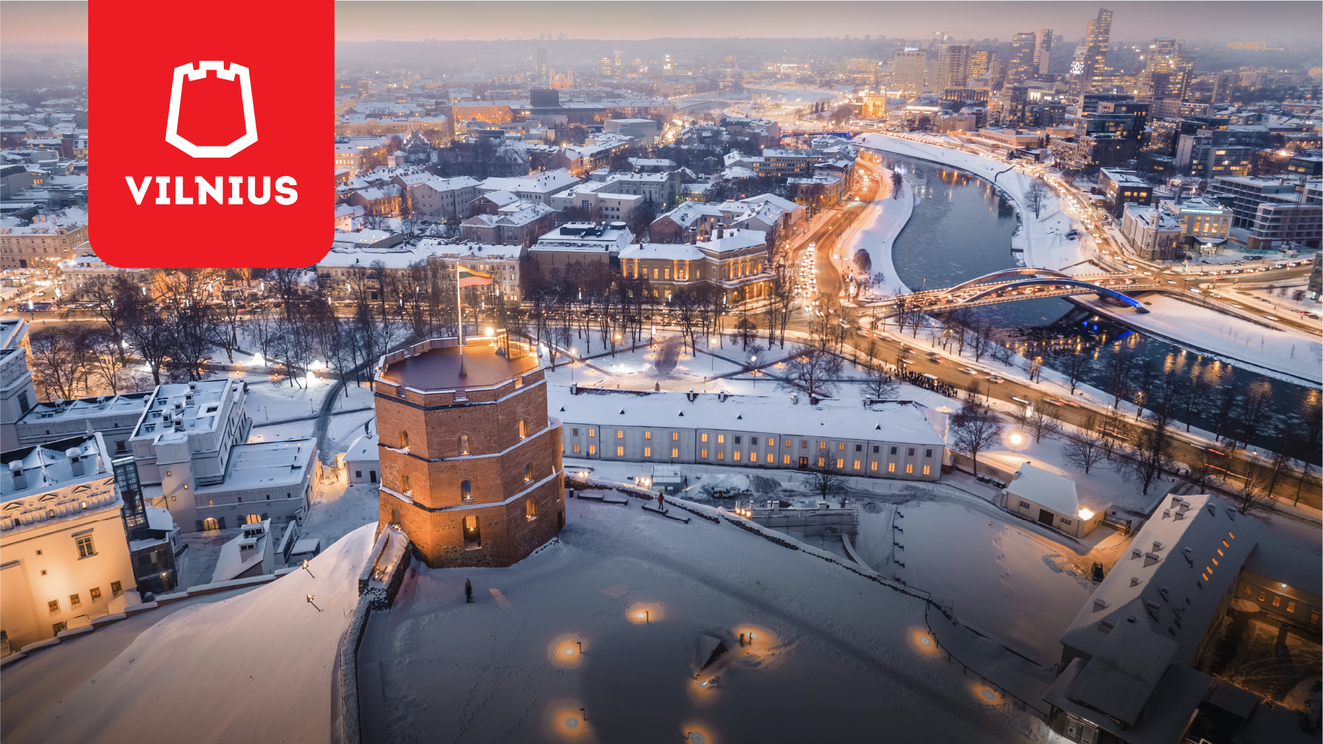 Panorama of Vilnius on a winter evening