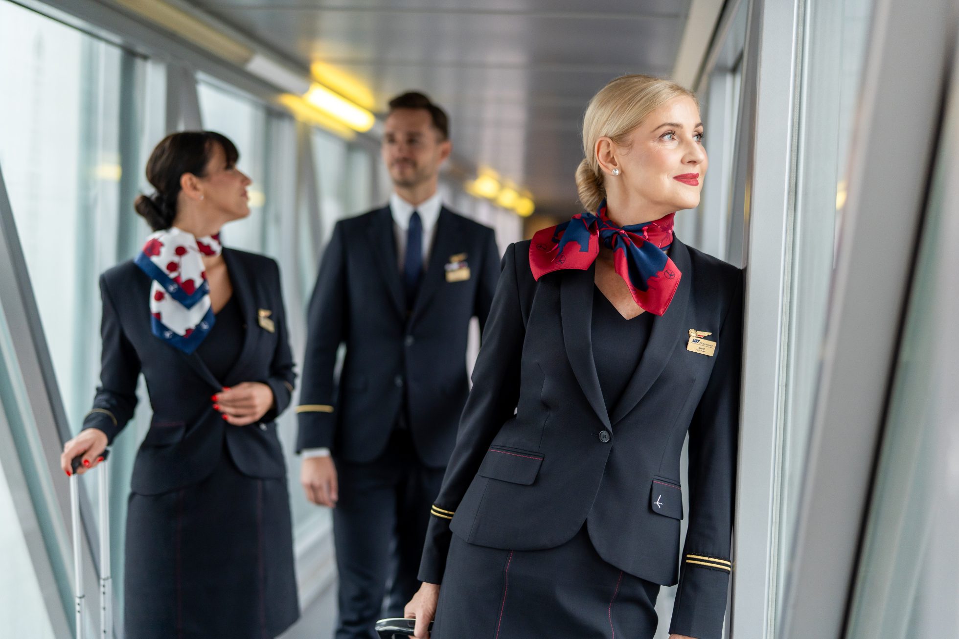 Stewardess on board the aircraft